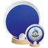 MCR28 - Targa circolare in metacrilato blu/specchiato dimensioni: 21.5x24 cm